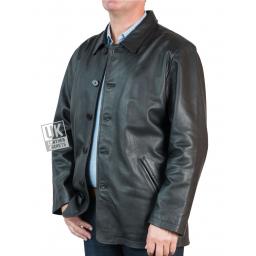 Men's Black Cow Hide leather Jacket - Hip Length- Kirkwood - Front