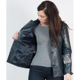 Women's Blue Leather Jacket - Lining