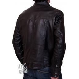 Men’s Black Leather Shirt - Farrell - Regular Fit - Back