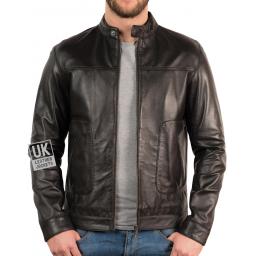 Men's Black Leather Biker Jacket - Xen - Front