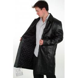 Men's Black  Leather Coat - Plus Size - Walker - Lining