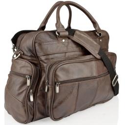 Brown Leather Travel Holdall Bag - Broadway - Front Detail