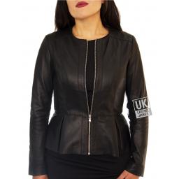 Women's Black Leather Jacket - Venice -  Front 2