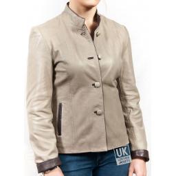 Ladies Taupe Leather Jacket - Florence - Front