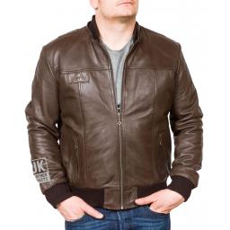Men's Brown Hooded Leather Bomber Jacket - Troy - Main