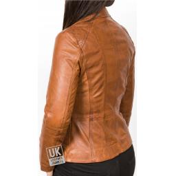 Women's Tan Leather Jacket - Delta - Back
