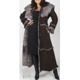 Finest Full Length Hooded Toscana Lambskin Coat in Brown - Luna - Lining