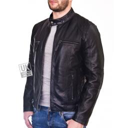 Men's Black Leather Biker Jacket - Phoenix - Front 2