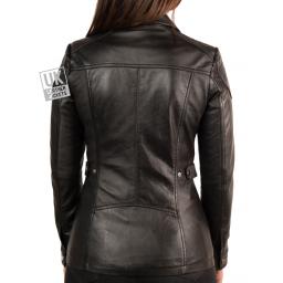Womens Black Leather Jacket - Vienna - Hip Length - Back