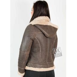 Womens Sheepskin Flying Jacket – Detach Hood – Lana - Antique - Back