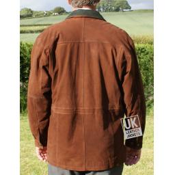 Men's Chestnut Tan Nubuck Leather Parka Coat - Veron - Back