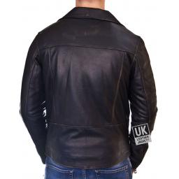 Men's Cross Zip Biker Jacket - Ramones - Burnished Black Nappa - Back