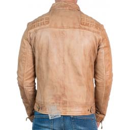 Mens Leather Biker Jacket - Hurricane - Vintage Camel - Back
