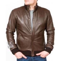 Men's Black Leather Bomber Jacket - Pacific - Main