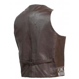 Men's Classic Brown Leather Waistcoat - Longer Length - Back
