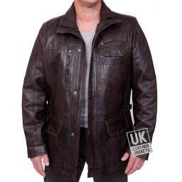 Men's Toned Brown Leather Coat Jacket - Portland II - Unzipped