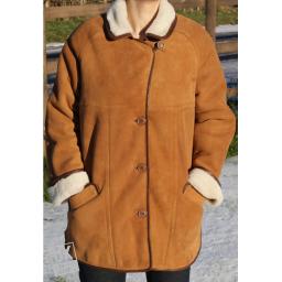 Women's Plus Size Sheepskin Car Coat - Tan - Superior Quality - Front