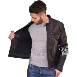 Mens Black Leather Jacket - Nirvana - Lining