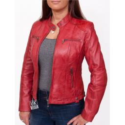 Womens Leather Biker Jacket - Jasmine - Red - Main