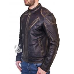 Mens Burnished Black Leather Jacket - Theo - Front Size 1