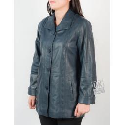 Ladies Blue Leather Coat Jacket - Aurora - Main