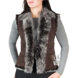 Womens Brown Toscana Gilet – Single Tie Front - Front