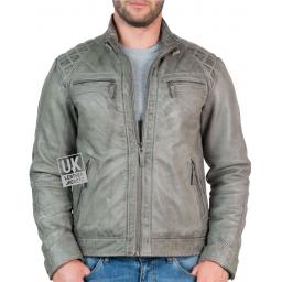 Men's Leather Jacket - Lancer - Vintage Grey - Front