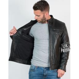 Mens Black Leather Jacket - Ellin - Lining