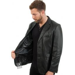 Men's 2 Button Black Leather Blazer - Plus Size - Jensen - Lining