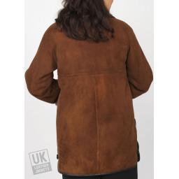 Women's Plus Size Sheepskin Car Coat - Dark Tan - Superior Quality - Rear