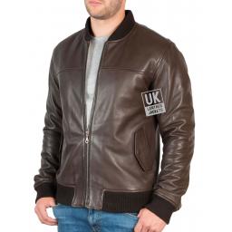 Men's Brown Leather Bomber Jacket - Morton - Front Zipped
