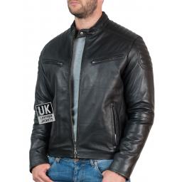 Men’s Black Leather Biker Jacket - Zurich - Unzipped