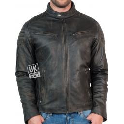 Men’s Leather Biker Jacket - Zurich - Burnished Black