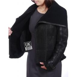Women’s Black Sheepskin Jacket - Annabel - Full Wool Lining