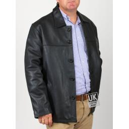 Men's  3/4 Length Black Hide Leather Jacket - Plus Size - Moore - Cover