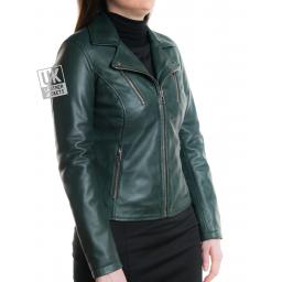 Womens Green Leather Jacket - Mystique - Side
