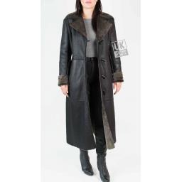 Womens Lambskin Full Length Coat - Midnight  Black - Front