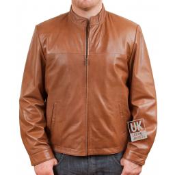 Men's Tan Leather Jacket - McQueen - Front