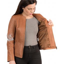 Womens Tan Leather Jacket - Purdy  Lining