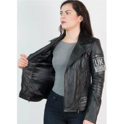 Women's Black Leather Biker Jacket - Bonnaire - Lining