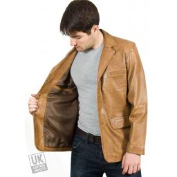 Men's Black Leather Blazer - Grosvenor - Plus Size - Lining