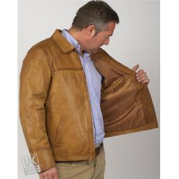 Men's Tan Leather Jacket - Harrington - Lining