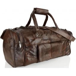 Brown Leather Duffel Bag - Vegas - Side View