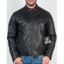 Men’s Black Leather Biker Jacket - Zurich - Zipped-Up