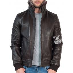 Mens Brown Leather Pilots Jacket - Detach Faux Fleece Collar - 1