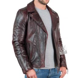 Mens Cross Zip Leather Biker Jacket - Vintage Malbec - Side