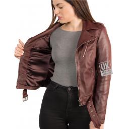 Womens Burgundy Leather Jacket - Elektra - Lining
