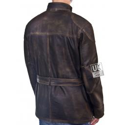 Mens HIp Length Leather Jacket - Longhurst - Vintage Black - Back