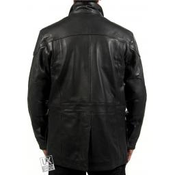 Men's Vintage Racing Leather Jacket in Black Hide - Flint - Rear