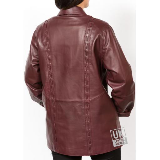 Ladies Burgundy Leather Coat Jacket - Aurora - Back